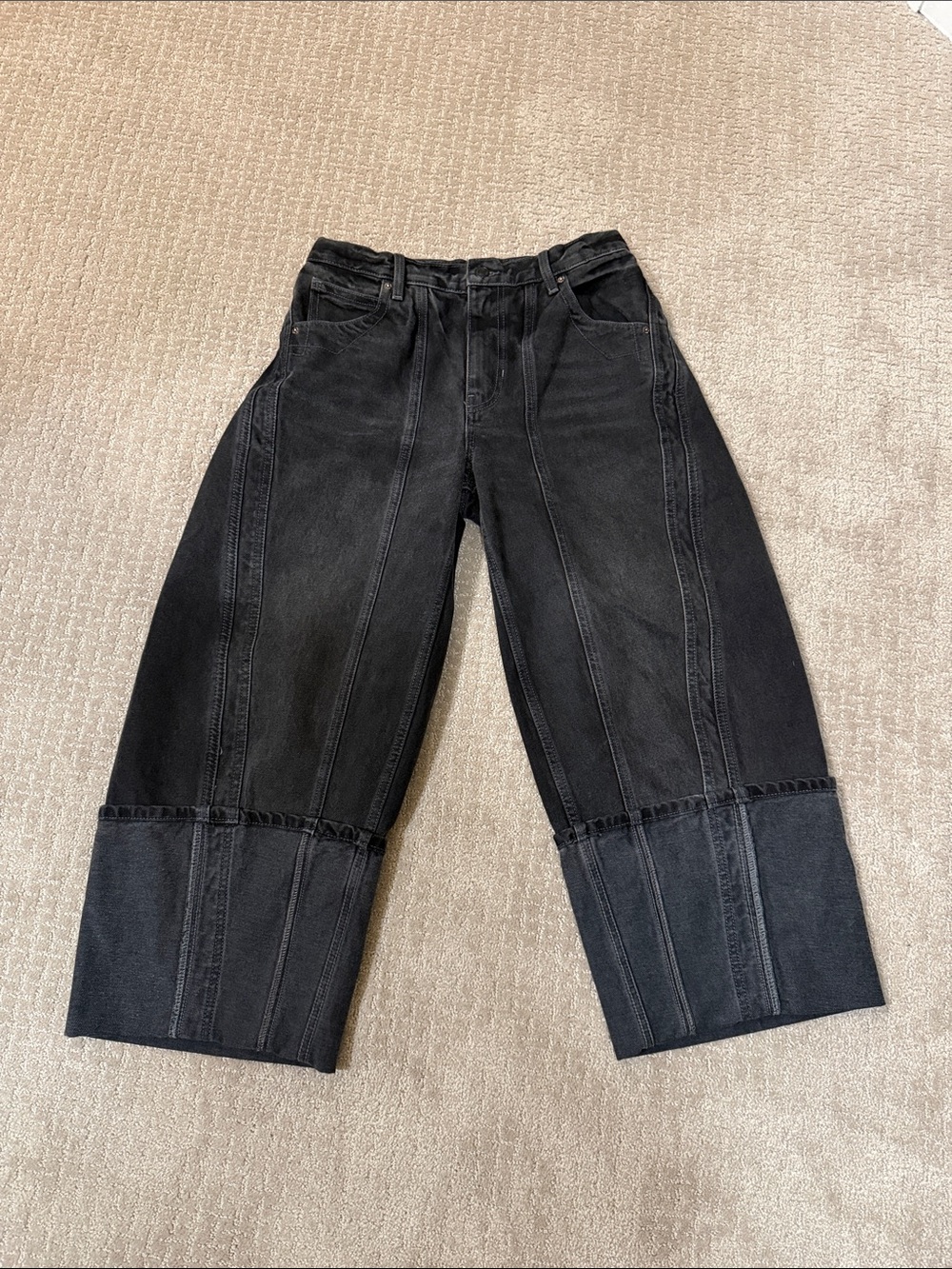 Free People Women’s Black Panel Barrel Jeans